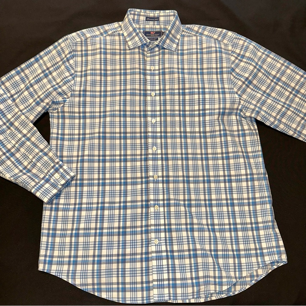 Vineyard Vines Cooper shirt Blue‎ and White Plaid Men’s large cotton